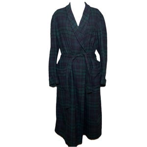 Bata de baño vintage Pendleton Mills azul verdosa con estampado de cuadros escoceses, cuello chal, fabricada en EE. UU., talla L. imagen 1