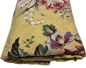 Sábana plana vintage Ralph Lauren Sophie Brooke Queen con estampado floral amarillo estilo cabaña de EE. UU.