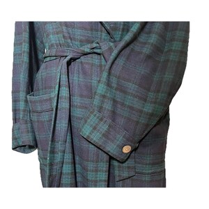 Bata de baño vintage Pendleton Mills azul verdosa con estampado de cuadros escoceses, cuello chal, fabricada en EE. UU., talla L. imagen 6