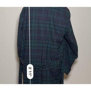 Bata de baño vintage Pendleton Mills azul verdosa con estampado de cuadros escoceses, cuello chal, fabricada en EE. UU., talla L. imagen 9