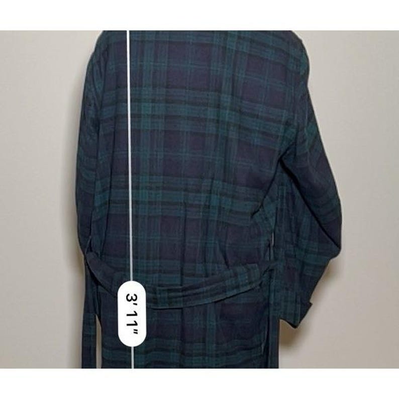 Bata de baño vintage Pendleton Mills azul verdosa con estampado de cuadros escoceses, cuello chal, fabricada en EE. UU., talla L. imagen 9