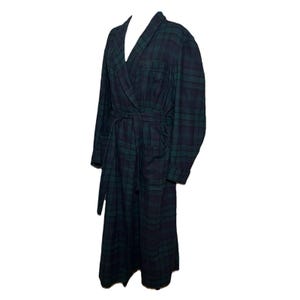 Bata de baño vintage Pendleton Mills azul verdosa con estampado de cuadros escoceses, cuello chal, fabricada en EE. UU., talla L. imagen 4