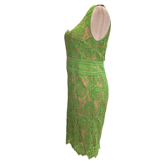 Nicole Miller Artelier Dress 12 Kelly Green Lace Overlay Floral Zip Y2k Cottage