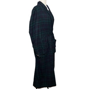 Bata de baño vintage Pendleton Mills azul verdosa con estampado de cuadros escoceses, cuello chal, fabricada en EE. UU., talla L. imagen 3