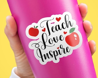 Teach Love Inspire Laptop Sticker, Teacher UV DTF Decal, Waterproof & Durable Apple Teacher Sticker, Gift for Her, Ready to Apply, Gift Her