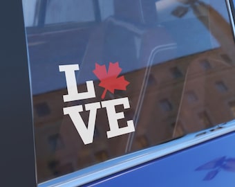 Love Canada Car Decal, Canadian UV DTF Sticker, Durable Canada Flag Bumper Sticker, Waterproof Patriotic Decal, Gift for Mom, Gift for Her