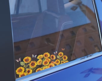 Sunflower Butterfly Car Decal, Mother&#39;s Day UV DTF Sticker, Waterproof Sunflower Bumper Sticker, Durable Gift for Mom, Ready to Apply