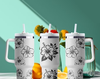 Tropical Hibiscus Cup Wrap, UV DTF Flower Tumbler Sticker, Waterproof Ready to Apply Floral Wrap