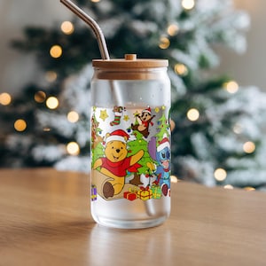 Holiday Friends Mix UV DTF Cup Wrap for 16oz and 20oz Tumblers, Christmas Mickey Stitch Bear Design