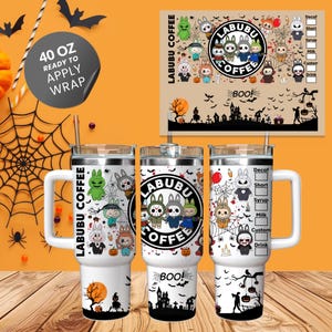 Labubu Halloween UV DTF Tumbler Wrap – Cute Spooky Monster Decal for 16oz 20oz 30oz Glass Can, Kawaii Horror Cup Sticker
