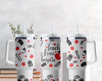 Teach Love Inspire Cup Wrap, Teacher Apple UV DTF Decal, 16oz Glass Can Sticker, Waterproof Teacher Gift, Ready to Apply, Gift for Her