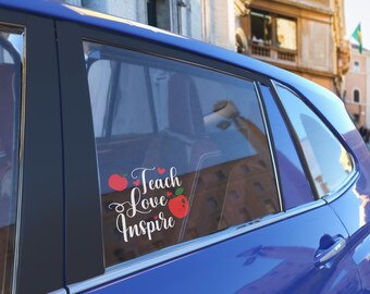Teach Love Inspire Car Decal, Teacher Apple UV DTF Sticker, Durable Teacher Bumper Sticker, Waterproof & Ready to Apply, Gift for Her