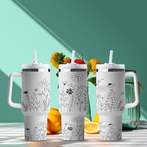 Wildflower Cup Wrap, UV DTF Tumbler Sticker, Flower Border Vinyl Wrap, Floral Glass Can Decal, Ready to Apply Gift