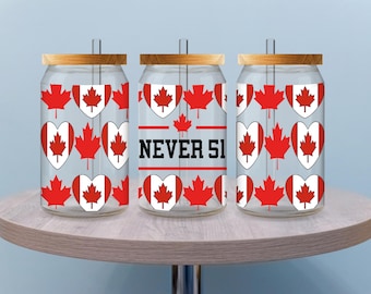 Never 51 Cup Wrap, Canada Flag UV DTF Cup Decal, 16oz Glass Can Sticker, Patriotic Wrap, Waterproof & Durable, Gift for Her, Gift for Mom