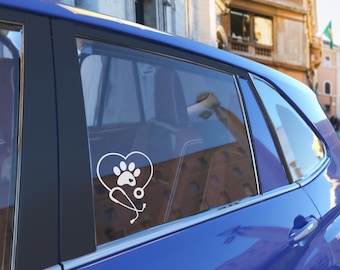 Paw And Stethoscope Car Decal, Vet Doctor UV DTF Sticker, Durable Veterinary Doctor Bumper Sticker, Waterproof & Ready to Apply, Gift Mom