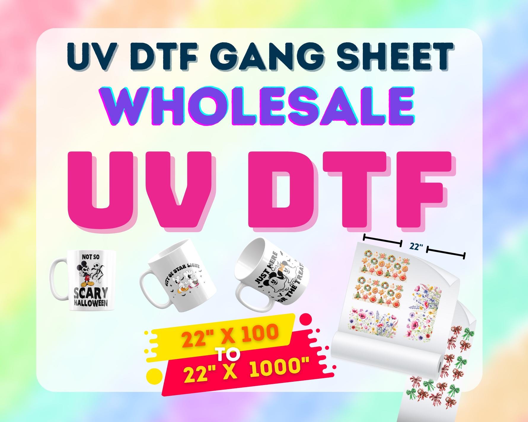 Custom Wholesale UV DTF Transfer Gang Sheet UV Dtf Stickers Ready to Apply Waterproof Uv Dtf Easy to Use Cup Wrap Uv Dtf Uv Decals Stickers