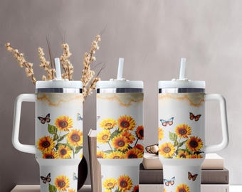 Sunflower Butterfly Tumbler Wrap, Sunflower UV DTF Cup Decal, 16oz Glass Can Sticker, Mother's Day Wrap, Waterproof Cup Decoration