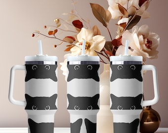 Cat Peeker Cup Wrap, Black Cat UV DTF Glass Can Decal, Waterproof Kitty Cup Wrap, Cute Cat Gift, Ready to Apply, 16oz Wrap, Gift for Her