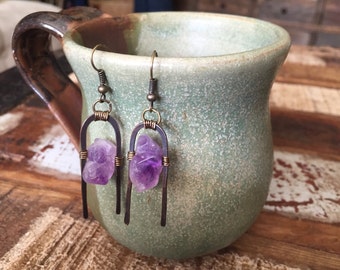 Amethyst druzy cluster industral earrings