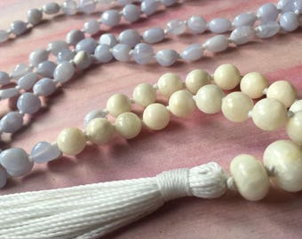 breath meditation mala in blue lace agate and moonstone
