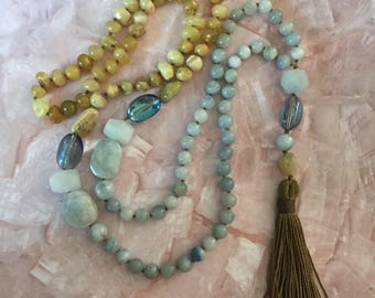 Mermaid Mala in aquamarine and opal