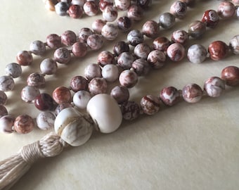 Desert sun mala in mexican lace agate and conch