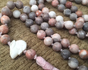 Hoppy Easter mala with pink zebra jasper