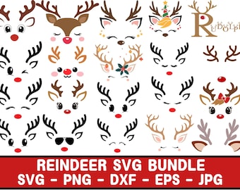 Christmas Reindeer Faces SVG Bundle, Cricut Files