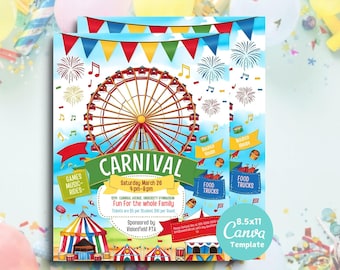 Bearbeitbare Karneval Flyer Vorlage Schule Einladung Fundraiser Sofortiger Download Digital 8,5 x 11 Zirkus Charity Kirche