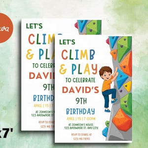 Editable Boy Rock Climbing Birthday Invitation, Printable Rock Wall Party Invitation, Climbing Wall Birthday Invite, Rock Climbing Invite
