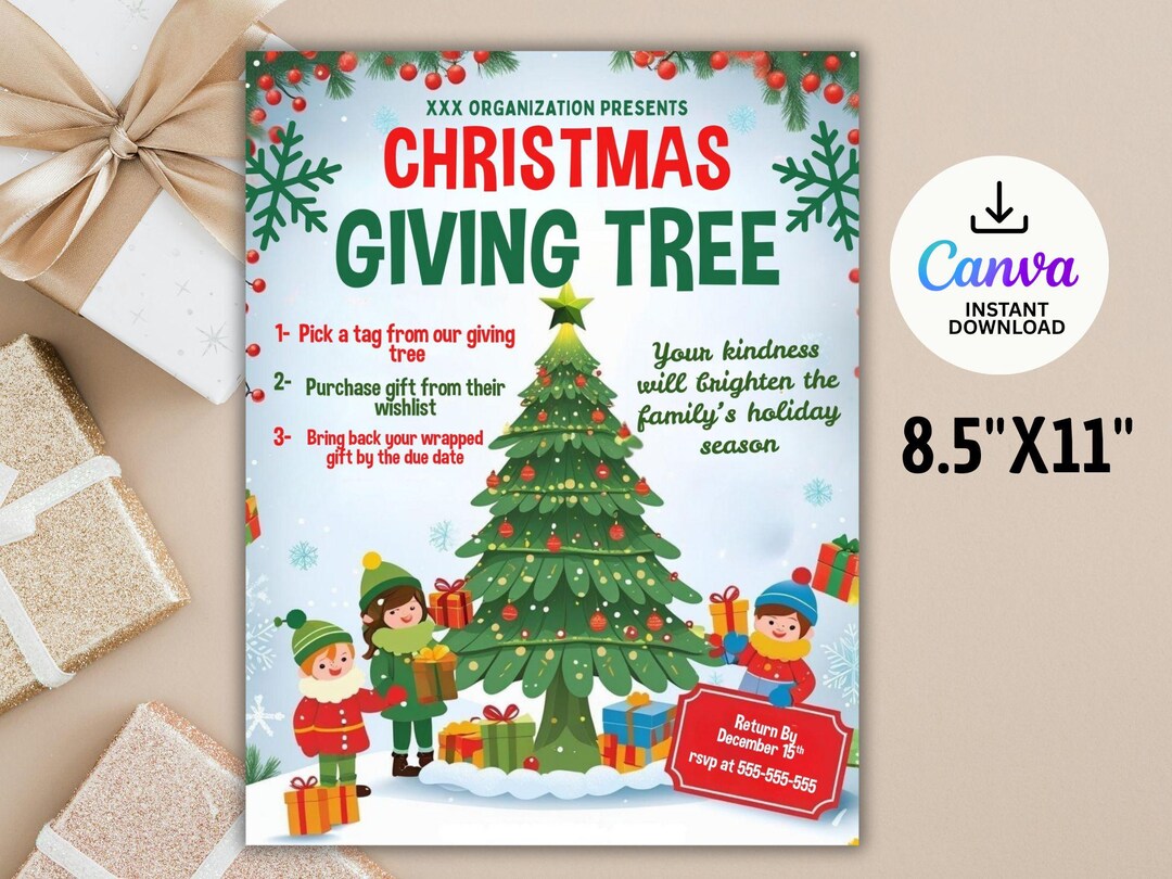 Christmas Giving Tree Fundraiser Flyer | Angel Tree Charity Poster ...