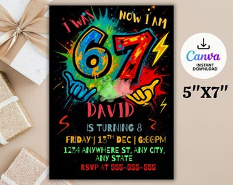 Six Seven Birthday Invitation | I was 6 now I'm 7 Party Invite | Digital Download