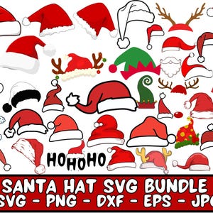 Santa Hat Svg Bundle, Christmas SVG, Santa Hat Silhouette, Christmas Svg Cut Files, Santa Claus Hat Svg, Reindeer Santa Hat svg, Xmas Svg
