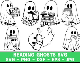 Clipart di libri di lettura di fantasmi, insegnante di Halloween PNG, SVG, JPG (file digitali)