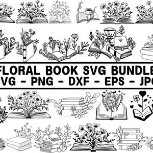 Floral Book SVG, Book Svg bundle, Books with Flowers Svg, Reading book Svg, wildflowers book bundle svg ,open book svg, stack of books svg