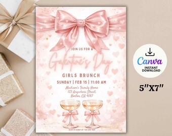 Galentine's Day Party Invitation, Galentines Day Invite, Retro Galentine Invite, Girls Night, Valentine's Party Invitation, Editable Canva