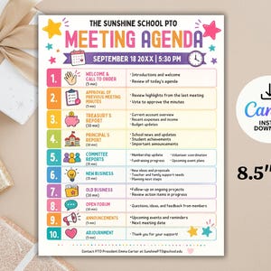 PTO/PTA Meeting Agenda Template for Organized Planning | Editable Canva | Instant Download