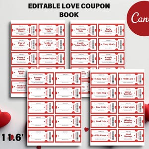 Libro de cupones de amor imprimible para ella y para él, cupón personalizable para el día de San Valentín, regalo para él, regalo para el esposo, regalo de aniversario, vales de amor