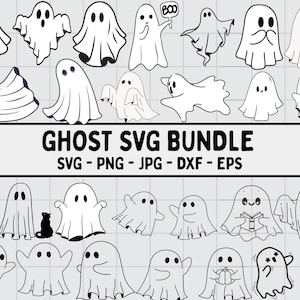 Cute Ghost Halloween svg Bundle, Retro Ghost png, Retro Floral Ghost png, Dog Ghost svg, Ghost Reading svg, Spooky Season, Halloween png