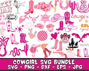 Cowgirl SVG Bundle, Cowgirl Boots Svg, Cowgirl Hat Svg, Let&#39;s Go Girls Svg, Disco Cowgirl Svg, Cow Skull Svg, Western Svg, Horshshoe Svg