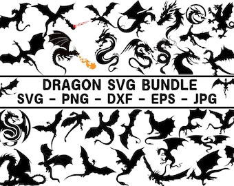 Dragon Svg Bundle, Dragon svg, Dragon Cut File, Dragons Head, Dragon Clipart, Animal Svg, Dragon Silhouette, Dragon tattoo svg