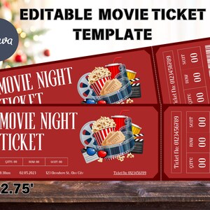 Movie Night Ticket,Movie Ticket,Movie Invitation,Surprise Movie Night,Ticket Template,Editable Ticket,Gift Ticket,Date Night Movie
