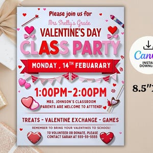 Editable Valentine's Day Class Party Invite Template (8.5" x 11")