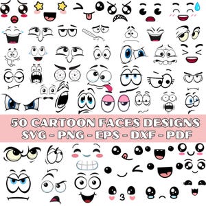 Cartoon Emotion Faces SVG Bundle | Smiley Face Svg Bundle | Cute Funny Face SVG | Kawaii Face SVG | Cartoon face clipart | Comics face