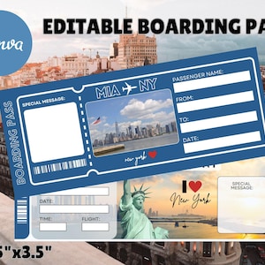 Printable Boarding Pass Airline Ticket Gift Surprise Trip Reveal Surprise Vacation Instant Download | Editable Ticket Gift For Him For Her