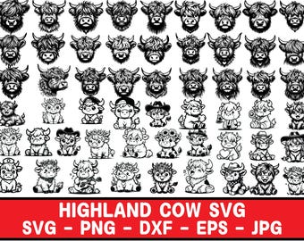 Highland Cow SVG Bundle, Floral Baby Cow Clipart (Cut Files)