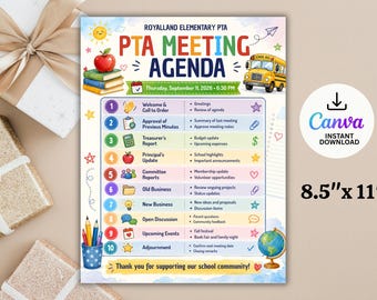 Editable PTO PTA Meeting Agenda Template Flyer