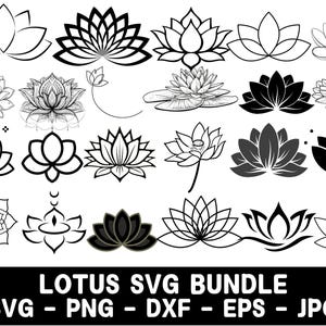 LOTUS SVG Bundle Lotus Flower CRICUT Namaste Cut Files Yoga Silhouette Mandala Clipart Meditation Spiritual Digital Png Dxf Eps Jpg