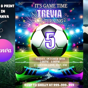 EDITABLE Soccer Birthday Invitation, Soccer Invitation, Football Invitation Soccer Invitation Card Template, Editable in Canva