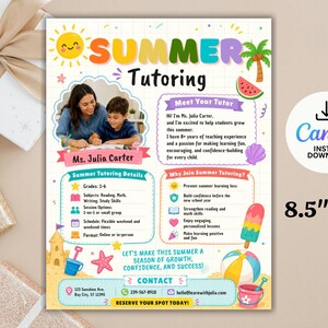 Summer Tutoring Flyer Template, Teachers Tutoring Flyer, Meet The Teacher Introduction, Summer Tutoring Services, School Tutor Page